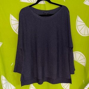 Eileen Fisher Metallic Charcoal Gray Scoop Neck Sweater Petite Large